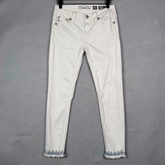 MISS ME Mid Rise Ankle Skinny Jeans White Raw Hem Boho Western size 26 - Picture 1 of 9